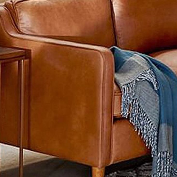 Mid Century Modern Sloped Arm Sofa Faux Leather Sofa for Living Room