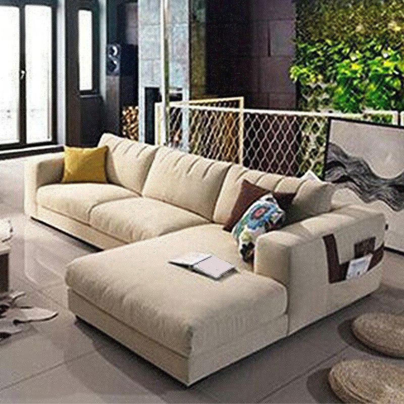 Modern Cotton Stationary Sofa 4-seat Square Arm Sofa & Chaise