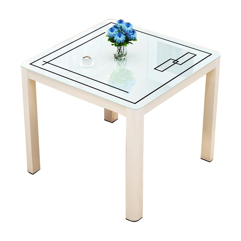 Mesa de comedor cuadrada de estilo industrial, mesa de comedor de vidrio con 4 patas