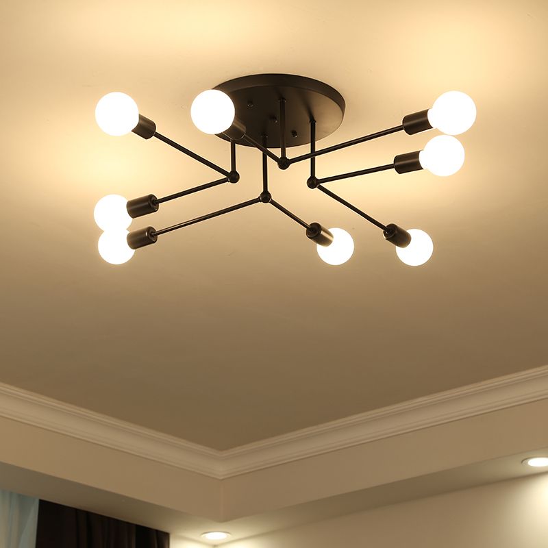 Starburst metalen plafondmontage kroonluchter vintage stijl 6/8 lampen slaapkamer semi-gemonteerde verlichting in zwart
