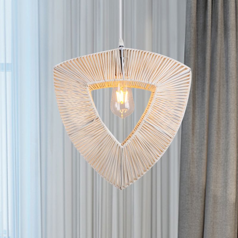 Triangle Shaped Hanging Light Countryside Rattan Fiber 1 Bulb White Pendant Ceiling Light