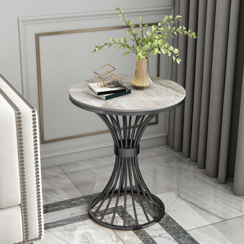 Metal Traditional Luxury Round Table 29.5"H Stone Top Dining Table with Pedestal Base