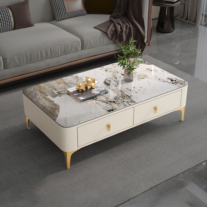 4 Legs Slate Coffee Table Rectangle Single Coffee Table with 2 Drawers