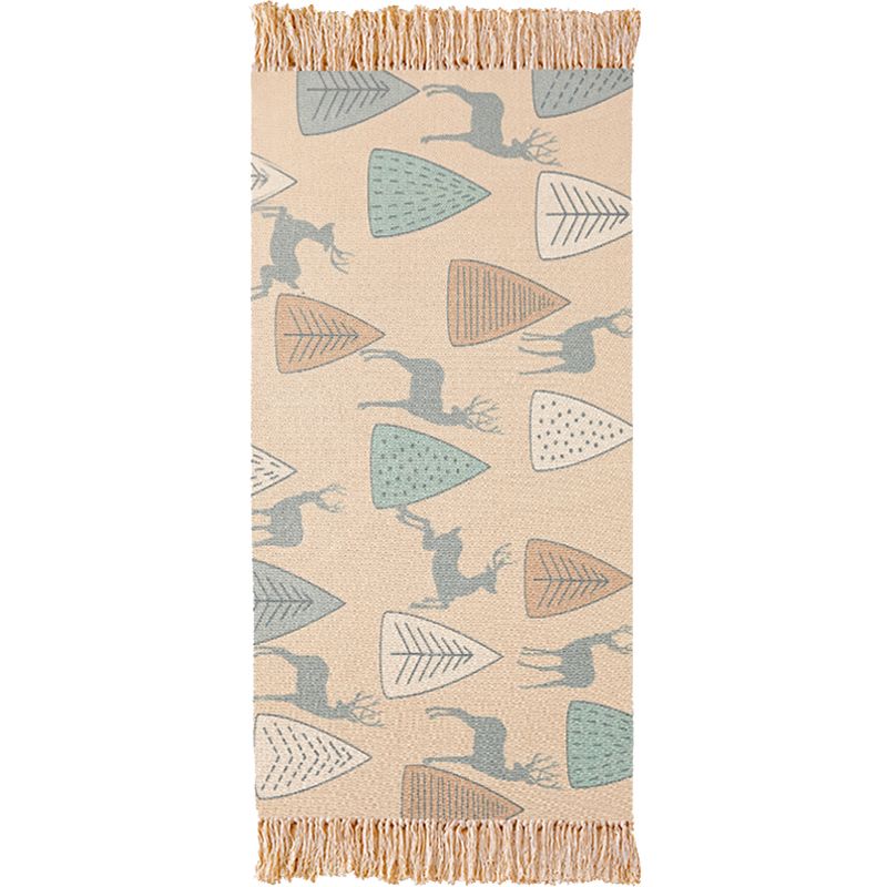 Tribal Deer Pattern Rug Brown Polyester Rug Non-Slip Backing Washable Pet Friendly Carpet for Home