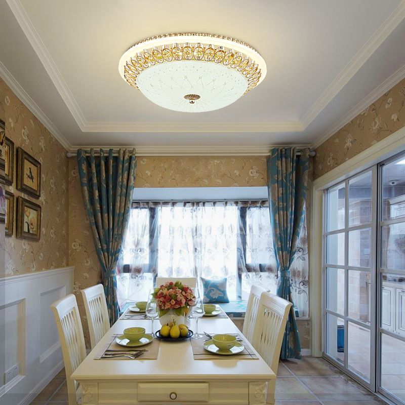 Gold Circular Metal LED Ceiling Fixture in Modern Concise Style Crystal Flush Mount for Corridor