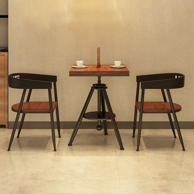 Solid Wood Industrial Dining Table Adjustable Square Table with Black Frame for Dinning Room