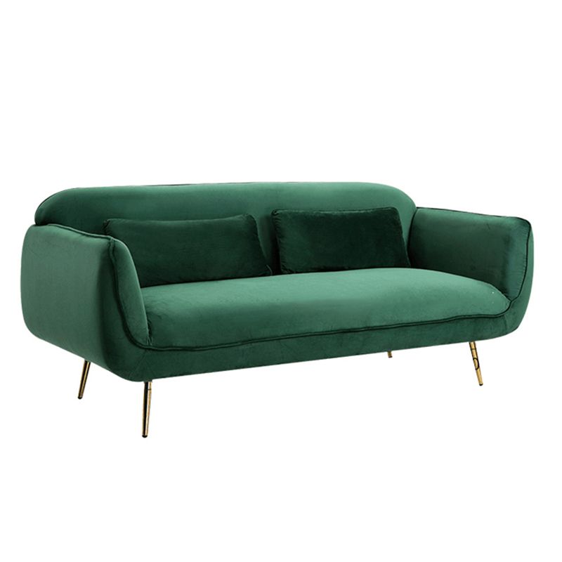 Velvet Modern Standard Tight Back Sofa 30"W Square Arm with Bolster Pillows