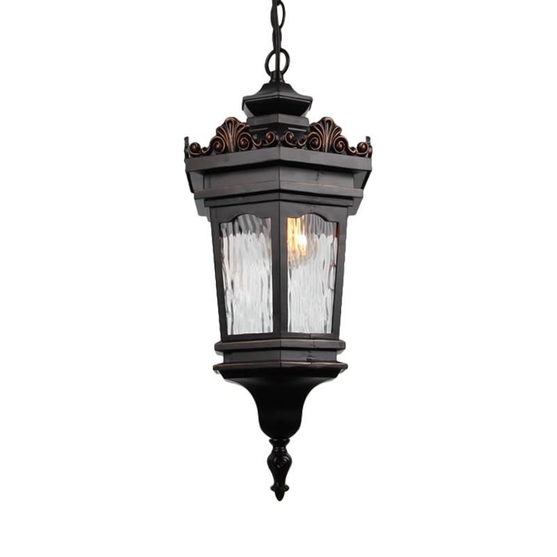 Water Glass Lantern Pendant Ceiling Light Classic 1 Head Corridor Down Lighting in Black