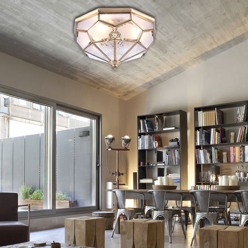 3/4/6 Lights Curved Frosted Glass Pane Flush Ceiling Light Classic Gold Bowl Bedroom Flush Mount Lamp