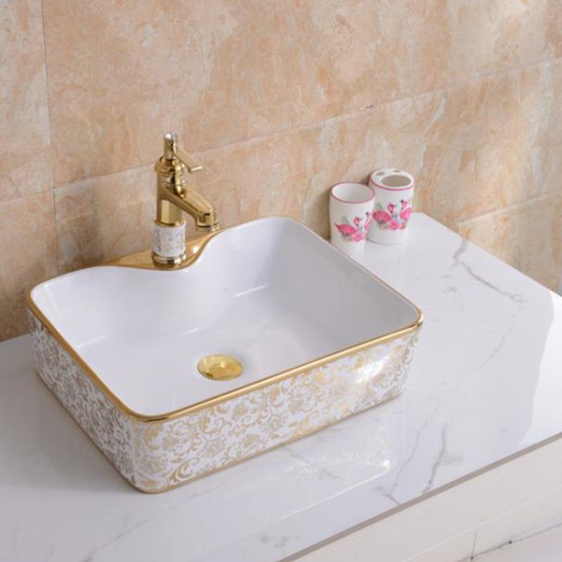 Traditional Vessel Lavatory Sink Oval-Shape Porcelain with Faucet Bathroom Sink