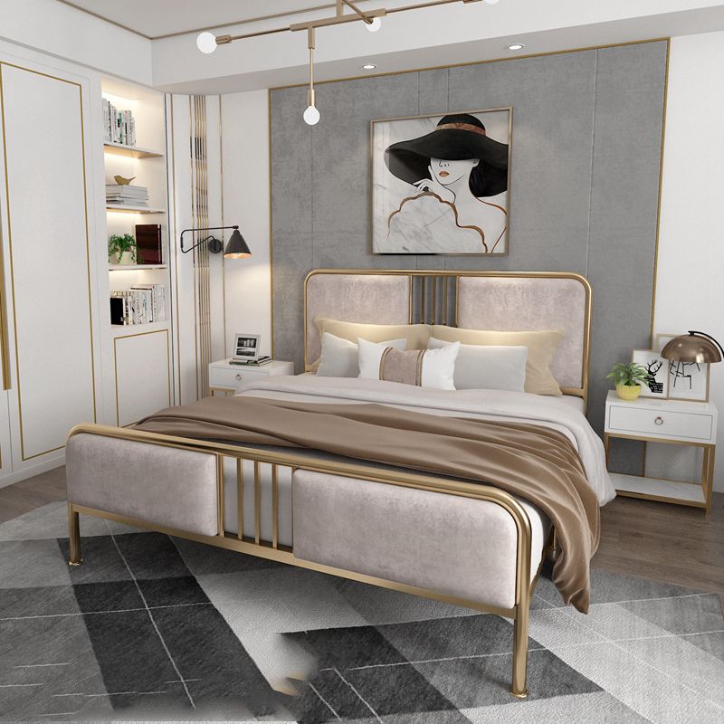 Upholstered Metal Bed with Headboard Low Profile Bed with Metal Legs