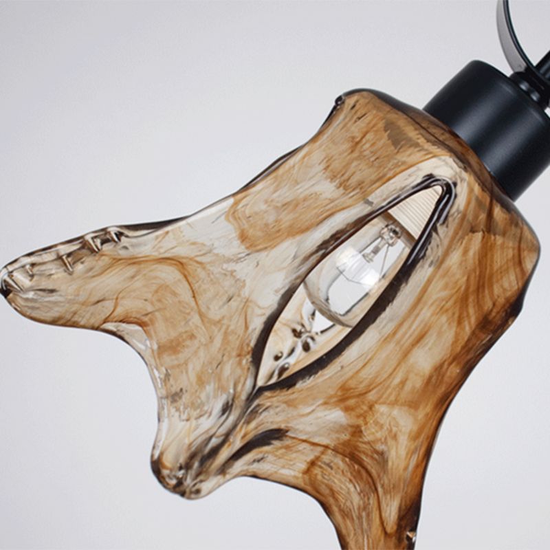 Flower Shape Dining Room Hanging Light Kit Traditional Tan Textured Glass 1 Light Black Pendant Lighting