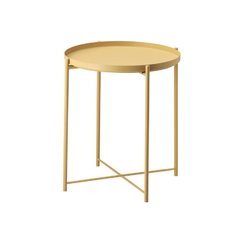 Mid-Century Metal Round Tray Top Side Table 20.5-inch Cross Legs End Table