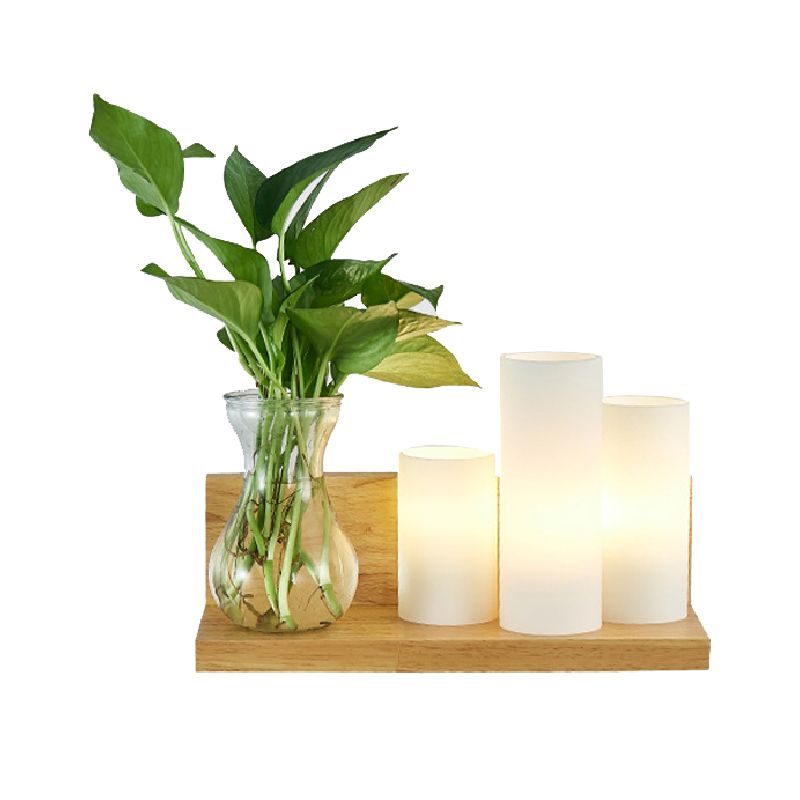 Contemporary Wooden Wall Sconce Simple Wall Light with Glass Shade without Plants