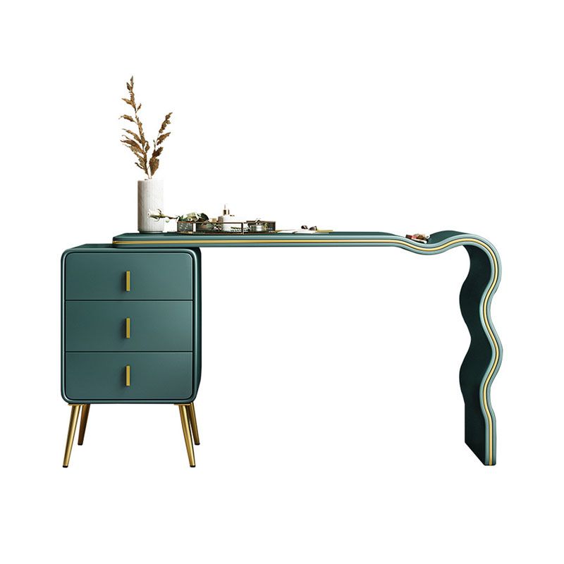 Green Make-up Vanity with 3 Storage Drawers 18.89" Wide Genuine Leather Dresser