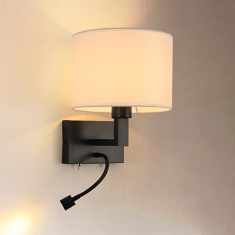 Modern Metal Wall Sconce Cylinder Shape Wall Light with Fabric Shade for Bedroom