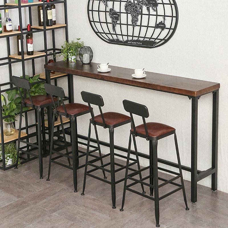 Industrial Brown Pub Table Rectangle Solid Wood Bar Height Table with Trestle Base