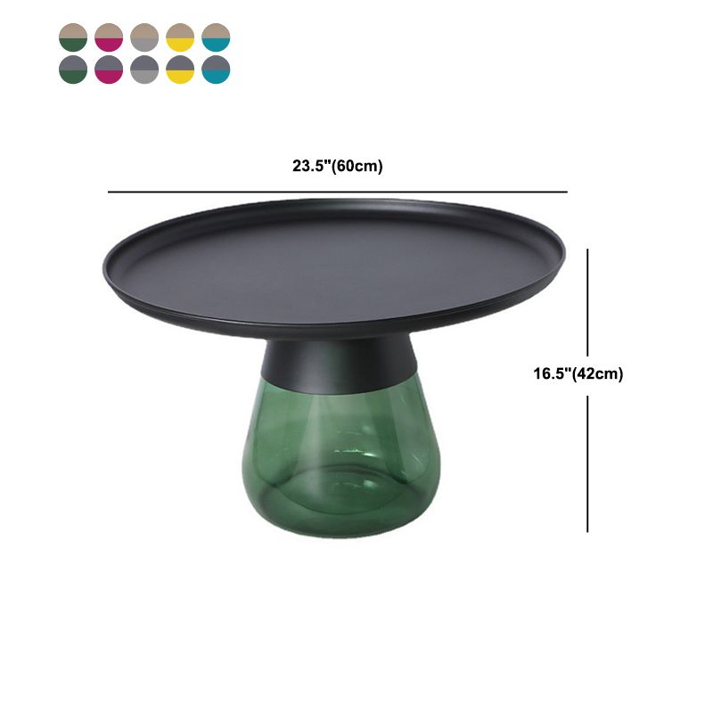 Mid-century Modern Metal Tray Top Glass Base Round Coffee Table
