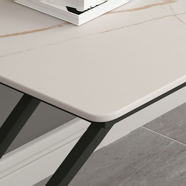 Rechthoek gesinterde stenen tweekleurige eettafel eenvoud dubbele voetstuktafel voor eetkamer