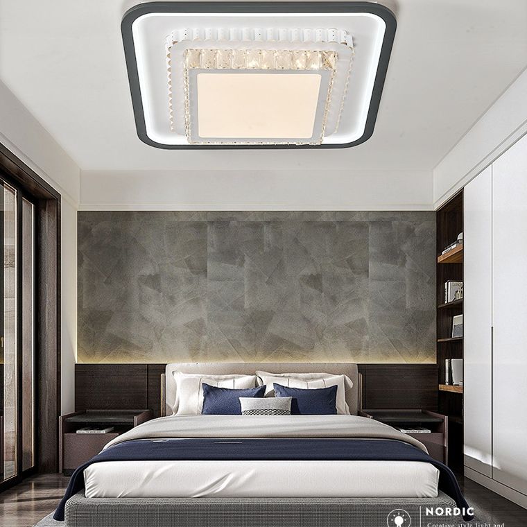 3-Tier Crystal Flush Mount Light Fixture Minimalist Black Flush Mount LED Light for Bedroom