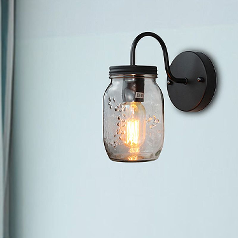 Jar barattolo sfumatura illuminazione da parete vetro industriale trasparente 1 lampada con foglie con fiore con grana di fiori