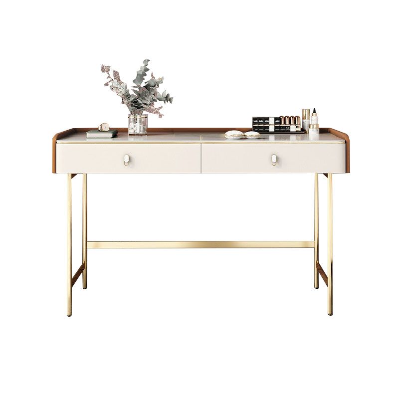 Luxurious Vanity Set 2 Storage Drawers with Gold Base in White