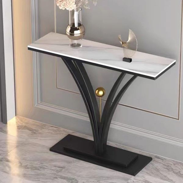 Contemporary Stone Console Sofa Table Rectangle Metal End Table for Hall