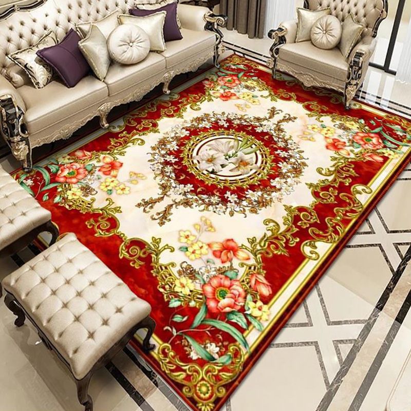 Vintage Blumendruckte Teppich Polyester Indoor Teppich Nicht-Schlupf-Hinterfläche Teppich für Wohnzimmer
