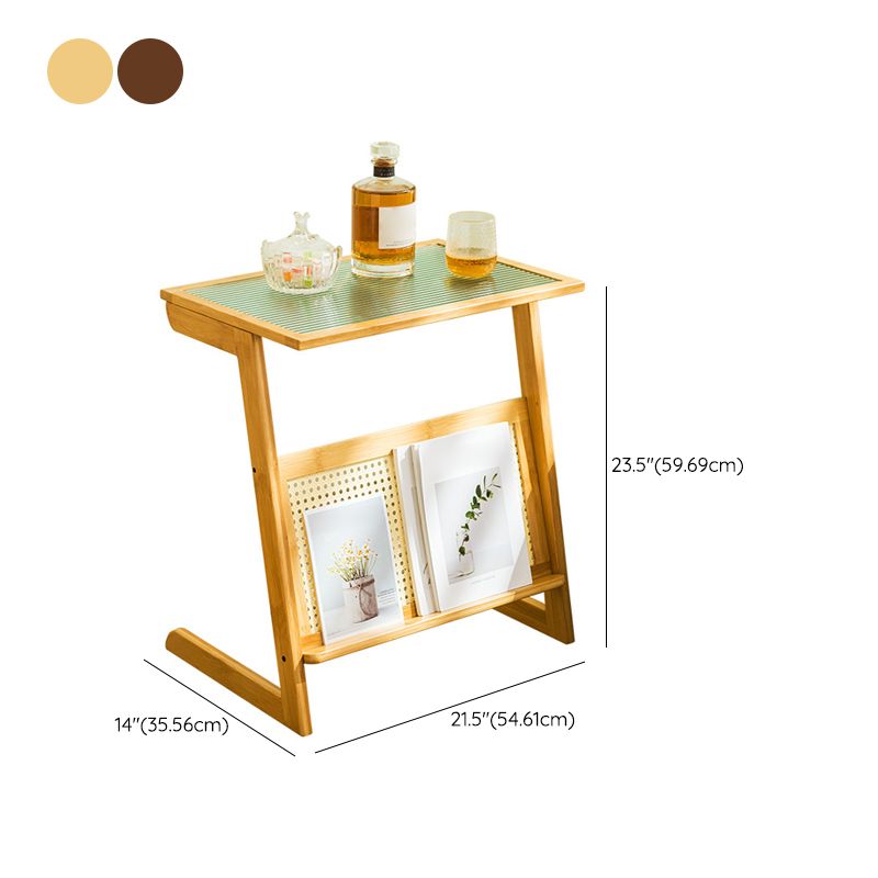 Asian Style Accent Side Table Wood and Glass with Storage and Shelf Corner Table