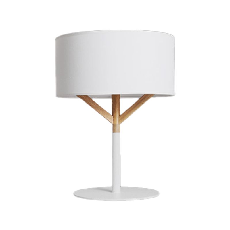 Straight Sided Shade Table Lamp Modernist Fabric 1 Bulb Reading Book Light in White