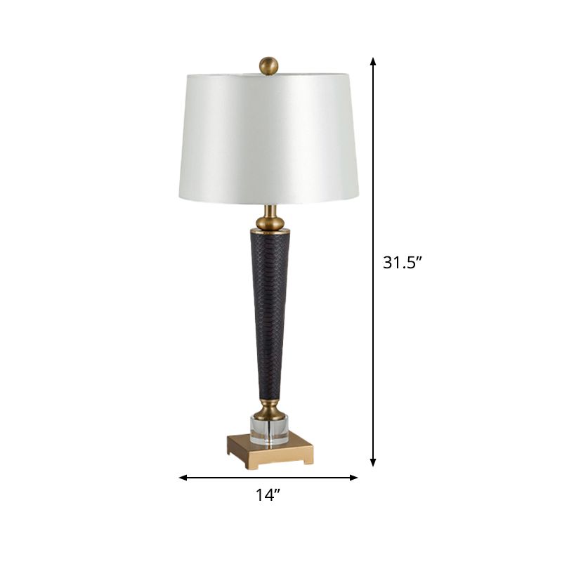 Fabric Tapered Drum Desk Light Modernist 1 Bulb Night Table Lamp in White for Bedroom