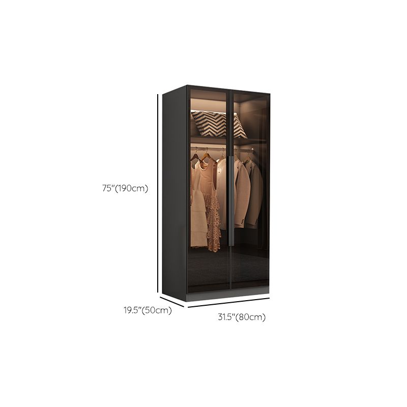 Modern Wooden Frame Wardrobe Freestanding Multifunctional Wardrobe Tempered Glass Doors