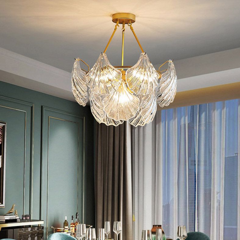 Traditional Style Glass Chandelier Lamp Gold Vintage Lighting Fixture for Living Room