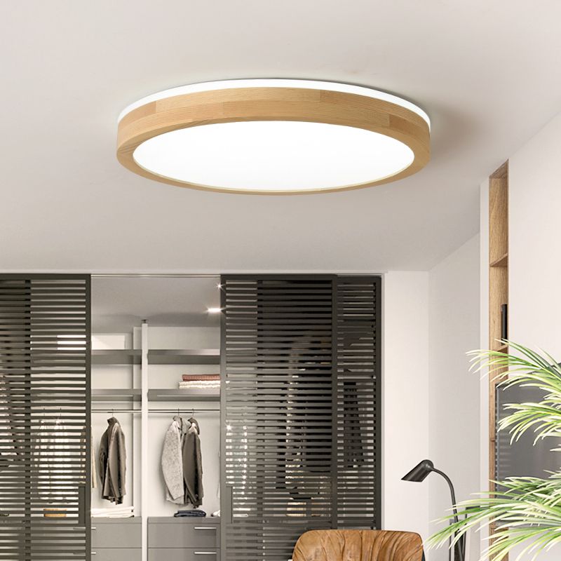 Wood Round Shape Flush Mount Light Modern 1 Light Flush Mount Lighting Fixtures in Brown