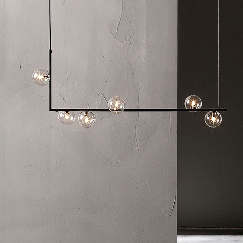 Modernism Globe Shaded Ceiling Light Black Kitchen Island Lighting for Room