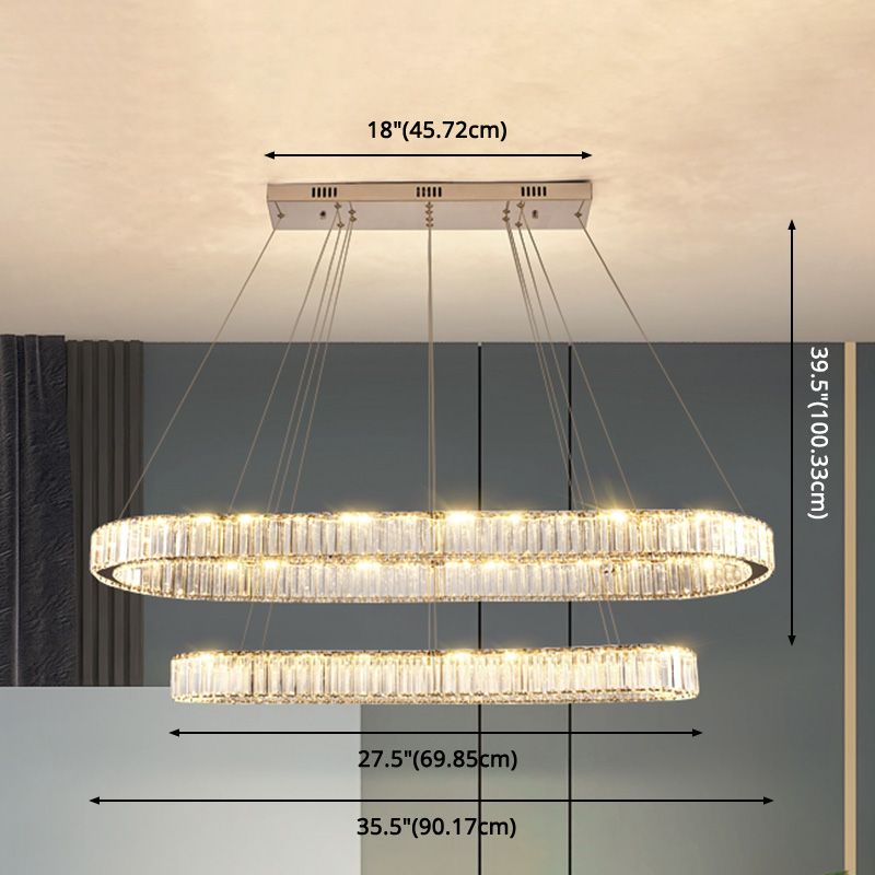 Luz de la isla ovalada plateada lámpara de lámpara de cristal led nórdico lámpara de lámpara de lámpara