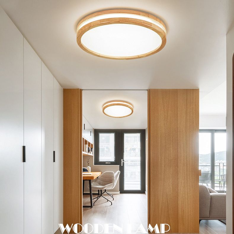 Kreisförmige Holz-Unterputzleuchte im modernen Stil mit 1 Licht, Deckenleuchte für Schlafzimmer