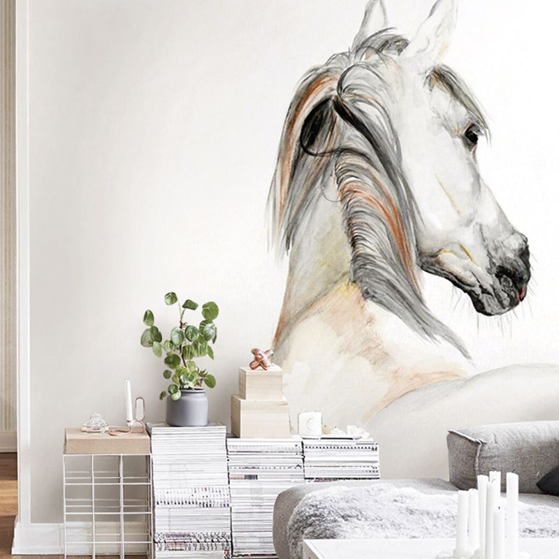 Chinese Wall Mural for Guest Room, Horse in Grey and Brown, Personalized Size Available