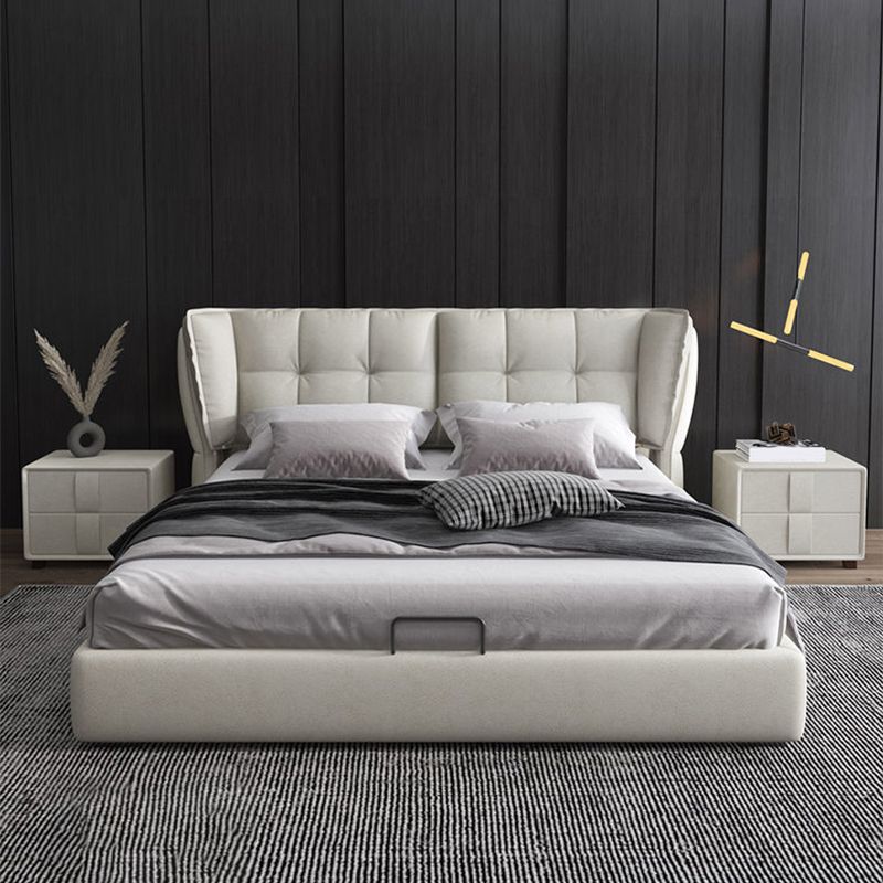 Modern Upholstered Headboard Bed Solid Wood Beveled Panel Bed