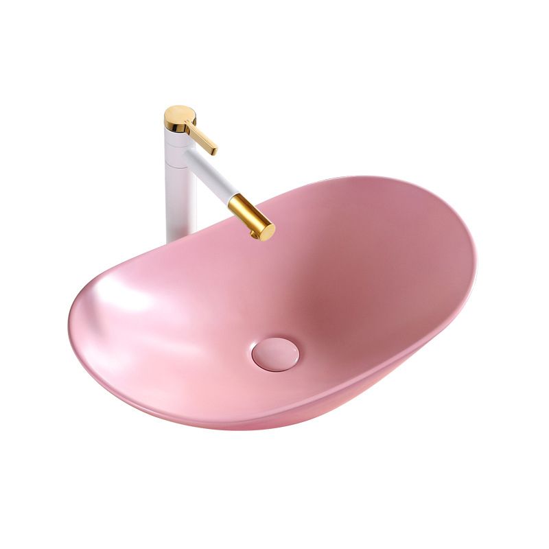 Modern Bathroom Sink Porcelain Oval with Basin and Faucet Vessel Lavatory Sink