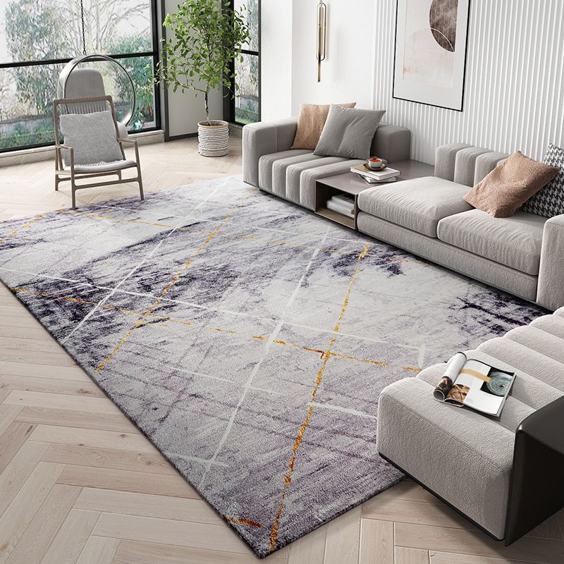 Grey Modern Area Rug Abstract Pattern Polyester Area Carpet Easy Care Rug for Home Decor