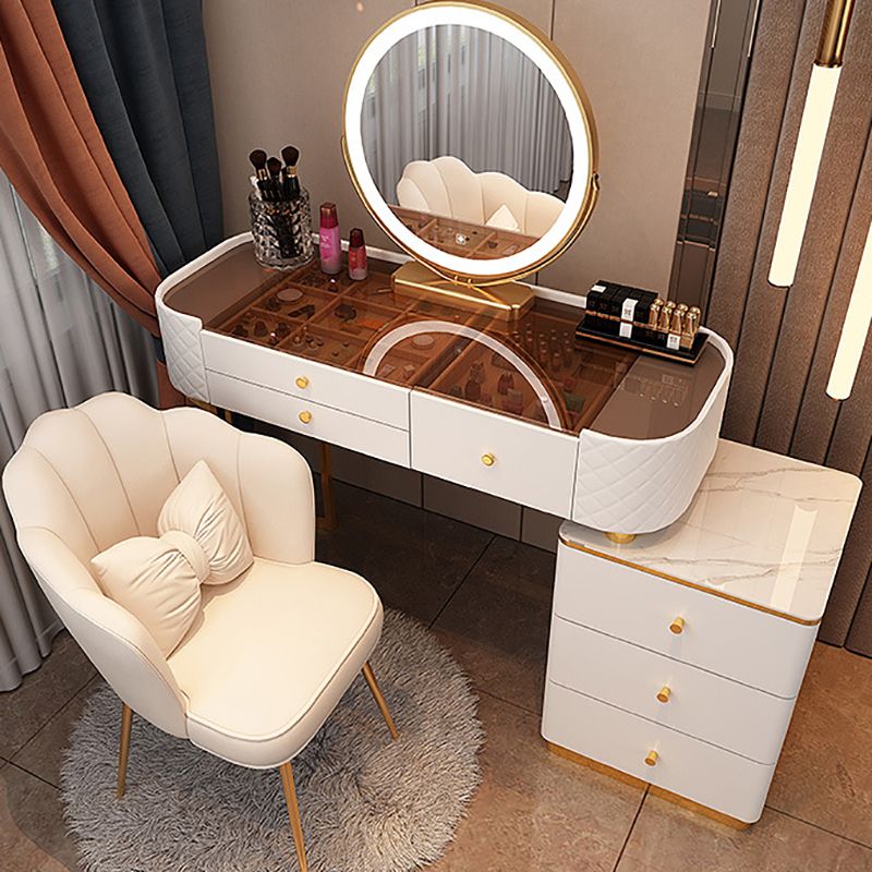 Glam Makeup Vanity Set Glass Top Vanity Dressing Table with Drawers