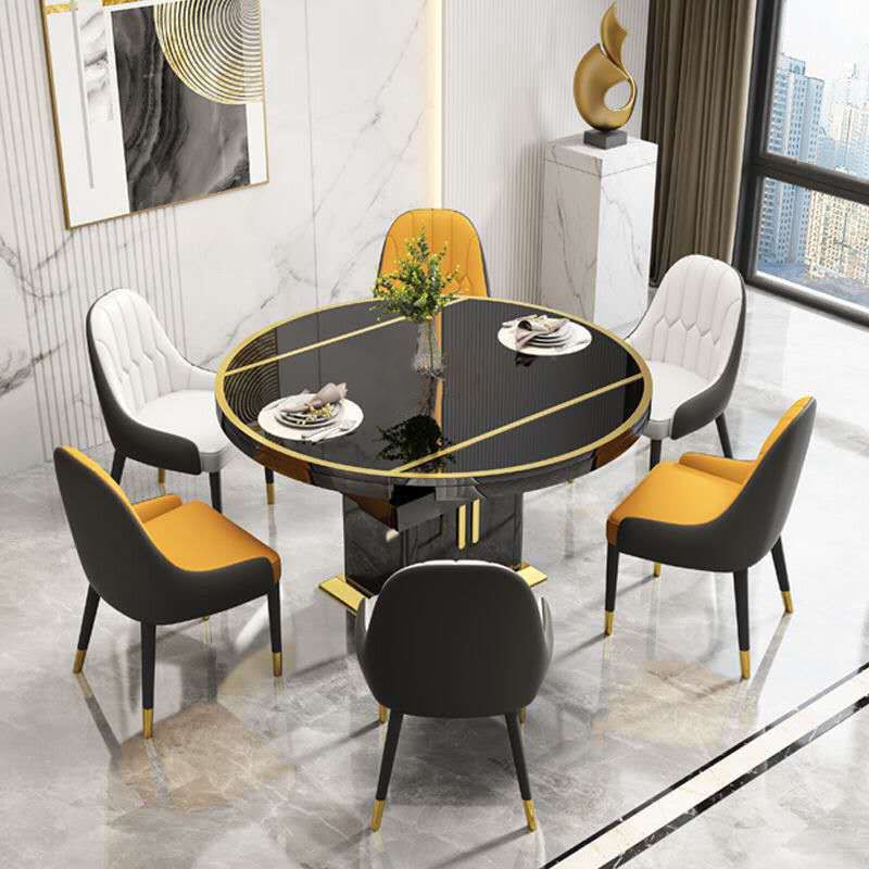 Glass Top Dining Table Modern Extendable Furniture with Pedestal Steel Base