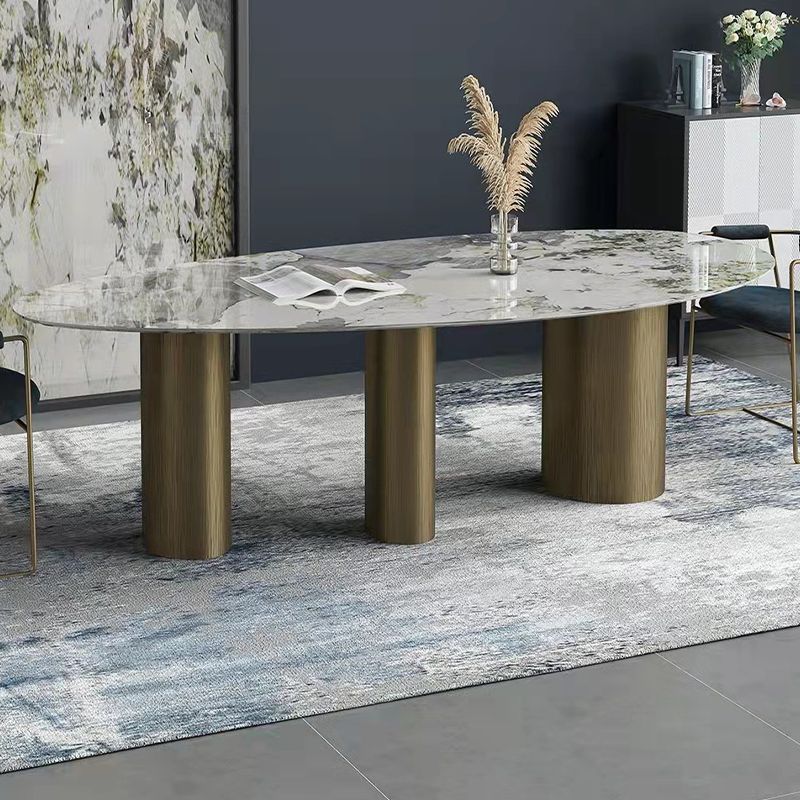 Luxury Sintered Stone Top Dining Table Oval Kitchen Table with 3 Legs in Gold