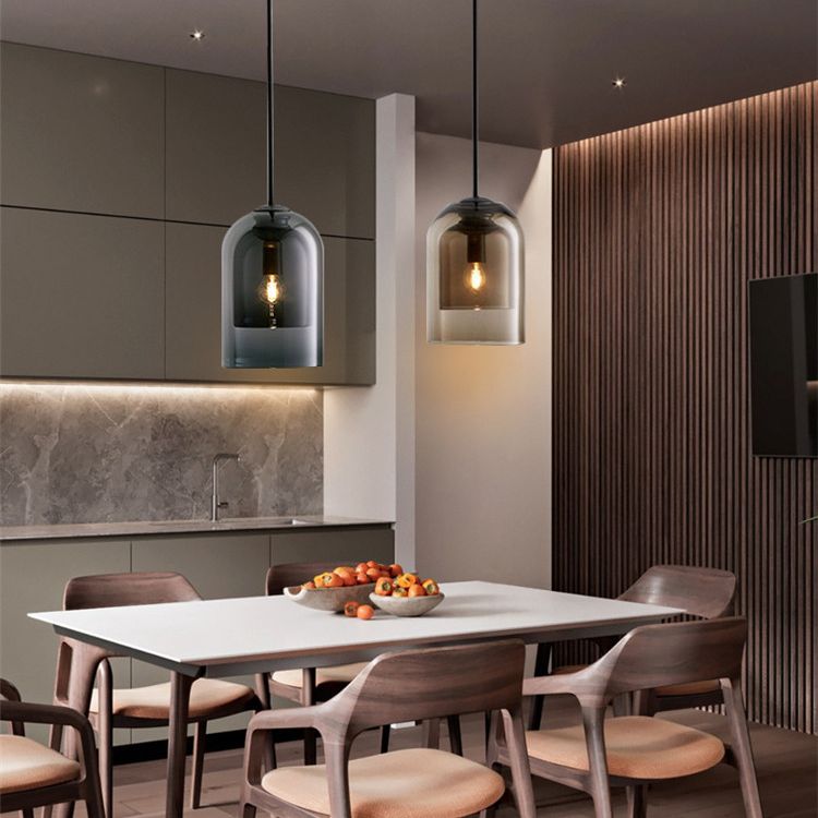Bell Hanging Light Fixture Minimalist Style Glass Pendant Light Kit for Dinning Room