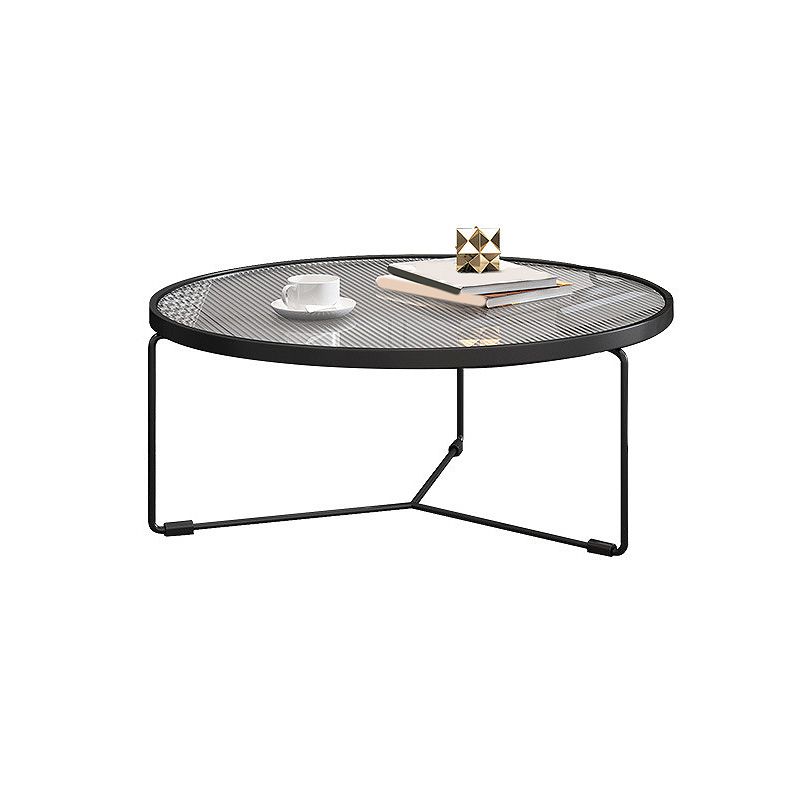 Modern Style Tempered Glass Top White/black Iron Base Round Coffee Table