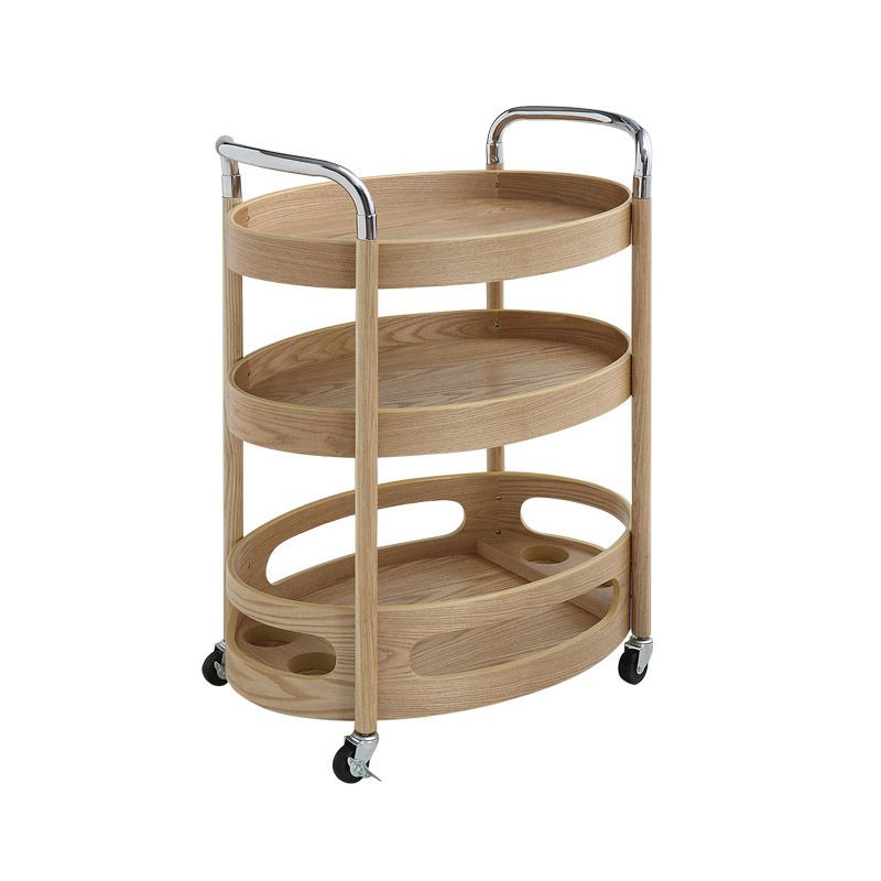 Modern Solid Wood Prep Table Rolling Kitchen Trolley with Wine Storage