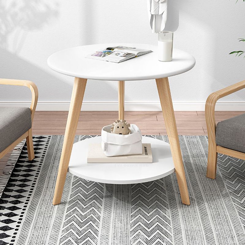 1 Cocktail Table Round Wood Modern 3 Legs Single Coffee Table