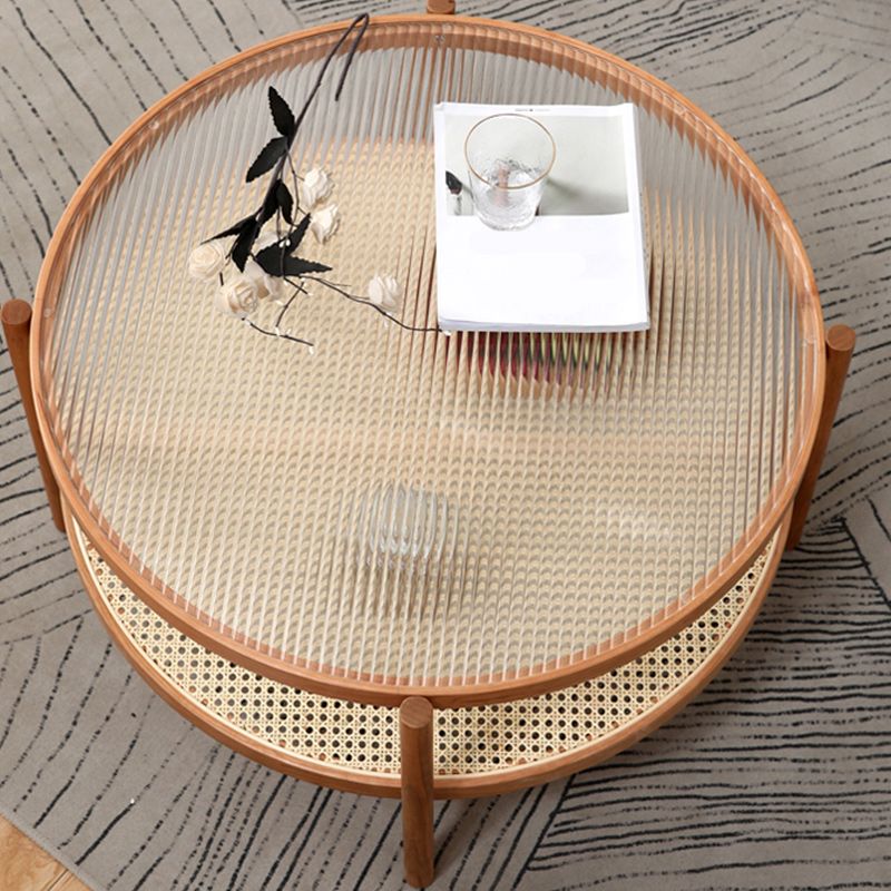 Tropical Round Cocktail Table Glass Top Coffee Cocktail Table