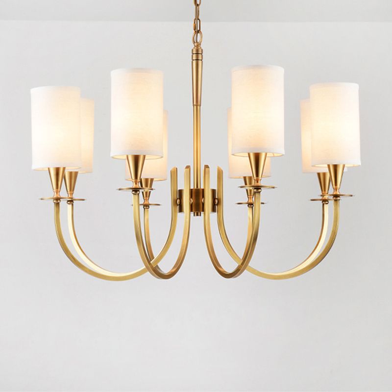 Cylinder Fabric Chandelier Light Minimalism Living Room Pendant Light Fixture in Brass